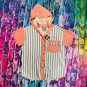 Teez Me 90s Color Block/ stripes Hoodie Short Sleeve Shirt VTG size Large